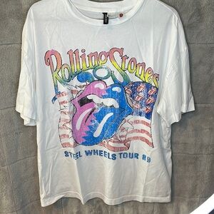 H&M White 100% Cotton Rolling Stones Graphic T-Shirt